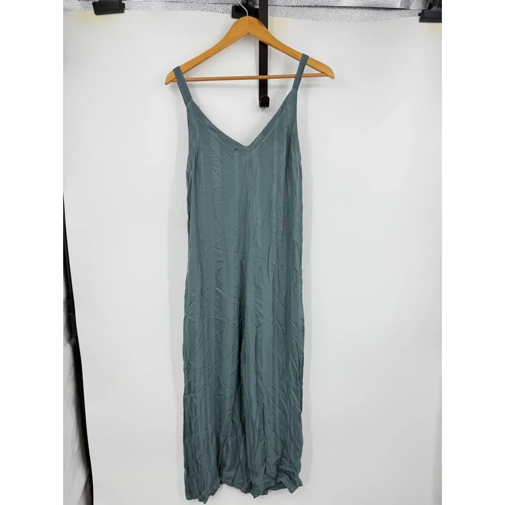 LACAUSA Siena sage Jumpsuit Women S Blue Striped Wide Leg V-Neck Rayon LA20086